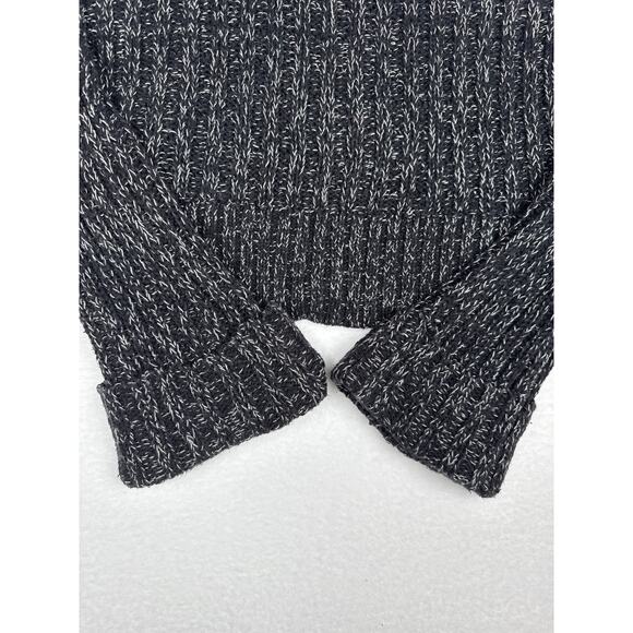 Free people black marled ballet twisted cableturtle neck cropped sweater size M - Picture 4 of 9